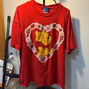 Disney Red Kids Tee with Winnie the Pooh and Floral Heart